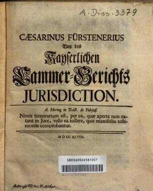 Von des Kayserlichen Cammer-Gerichts Jurisdiction