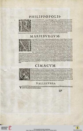 Philippopolis (Philippeville) / Marieburgum (Mariembourg) / Cimacum (Chimay) / Vallecuria (Walcourt)