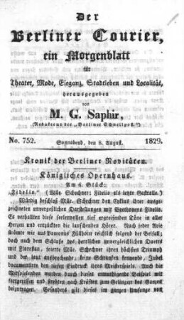 No. 752., Sonnabend, den 8. August 1829