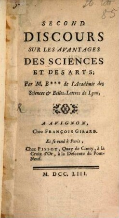 Second discours sur les avantages des sciences