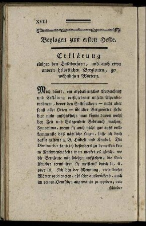Beylagen zum ersten Hefte.