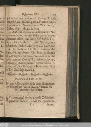 Disputatio XIIX. De Lege & Evangelio, & de divinâ hominum per Evangelium vocatione, déq[ue] Veteri & Novo Testamento seufoedere.