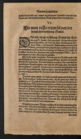 VI. Wie man recht reden sol von der heimlichen versehung Gottes.
