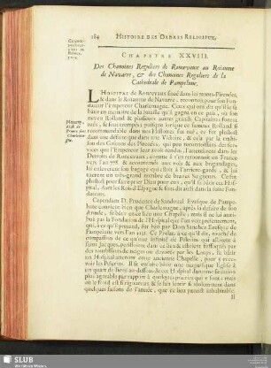 Chapitre XXVIII. Des Chanoines Reguliers de Roncevaux au Rooiaume de Navarre, & des Chanoines Reguliers de la Cathedrale de Pamelune