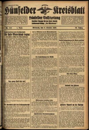 Erste Ausgabe vom Mittwoch, den 06. Oktober 1937.
