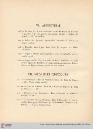 VI. Argenterie (Nr. 206 - 210)