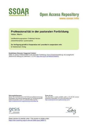 Professionalität in der pastoralen Fortbildung