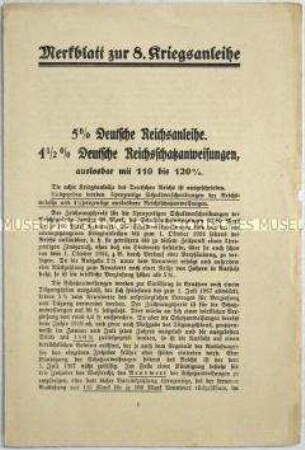 Flugschrift mit Hinweisen zur 8. Kriegsanleihe