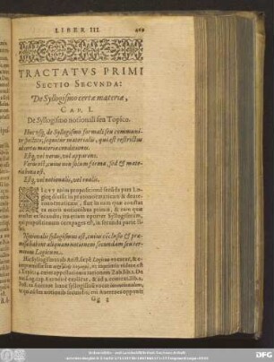 Tractatus Primi Sectio Secunda: De Syllogismo certae materiae