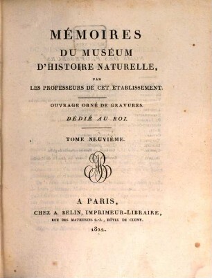 Mémoires du Muséum d'Histoire Naturelle. 9. 1822