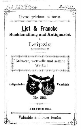 Lager-Verzeichnis. 250. 1894