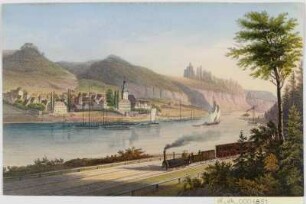 Ansicht von Bad Schandau in der Sächsischen Schweiz , gouachierte Lithographie, um 1860 : Schandau : Sächs. Schweiz. - Dresd[en] : E. Müller , [um 1860]. - 1 Kunstblatt : gouachierte Lithogr. ; 17 x 11 cm