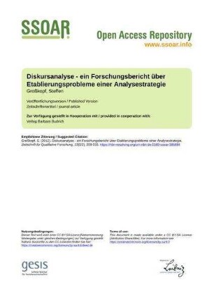 Diskursanalyse - ein Forschungsbericht über Etablierungsprobleme einer Analysestrategie