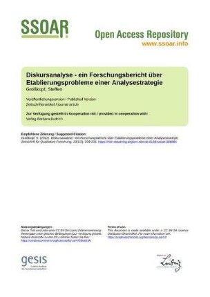 Diskursanalyse - ein Forschungsbericht über Etablierungsprobleme einer Analysestrategie