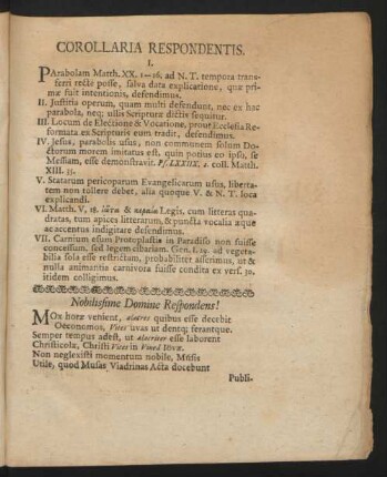 Corollaria Respondentis