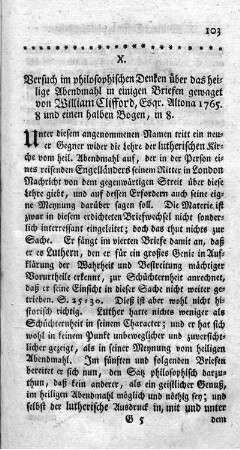 X. Versuch im philosophischen Denken über das heilige Abendmahl.