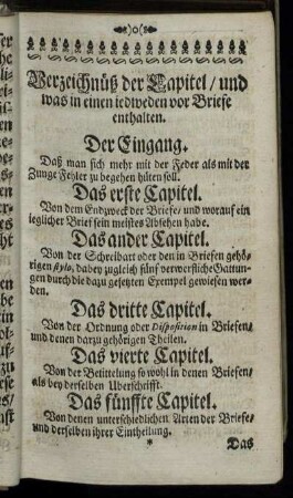 Verzeichnüß der Capitel / und was in einen iedweden vor Briefe enthalten.