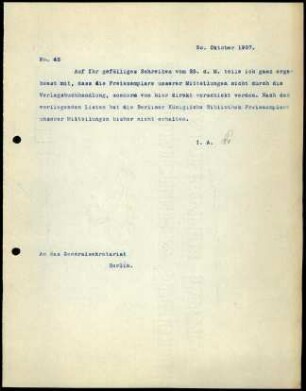 Bericht von Struck an das General-Sekretariat