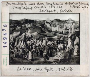 zu Jan van Eyck:Kreuztragung Christi nach dem Hauptmeister des Turiner (Mailänder-) Stundenbuches. Budapest, Galerie
