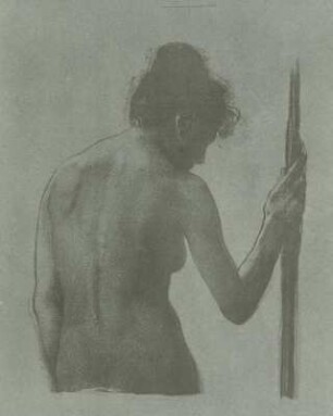 Weiblicher Rücken-Halbakt mit Stab
