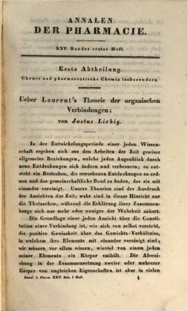 Annalen der Pharmacie, 25. 1838