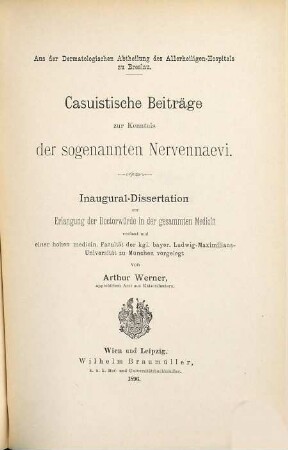 Casuistische Beiträge zur Kenntnis der sogenannten Nervennaevi ...