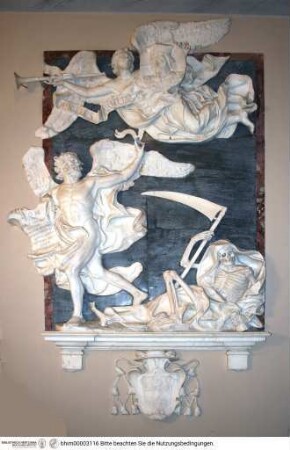 Epitaph des Kanonikers Angelo Paracciani mit Personifikationen von Fama, Chronos und Mors