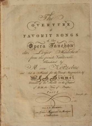 The overture & favorit songs of the opera Fanchon das Leyer Mädchen. 1