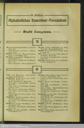 VI. Abteilung. Einwohnerverzeichnis : VI. Abteilung. Alphabetisches Einwohner-Verzeichnis