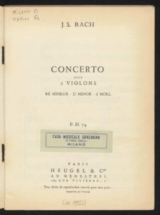 Concerto pour 2 violons : Ré mineur - D minor - d Moll