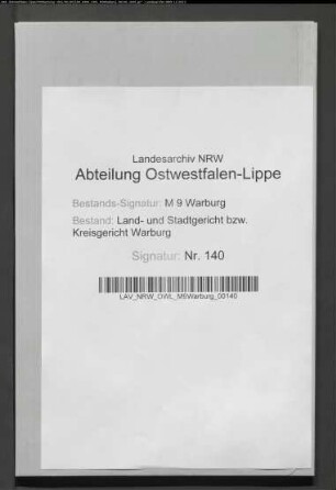 Rezesse über die Separation der Feldmarken Loewen, Ikenhausen, Peckelsheim und Willebadessen