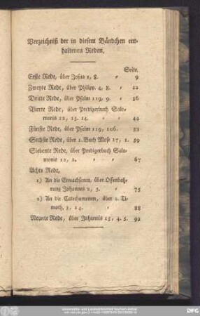 Verzeichniß der in diesem Bändchen enthaltenen Reden.
