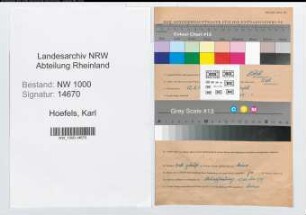 Entnazifizierung Karl Hoefels, geb. 13.03.1902 (Vertreter)