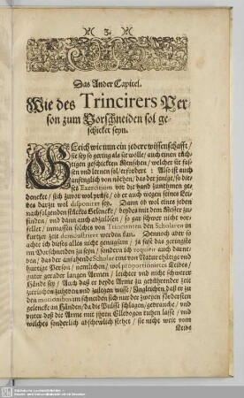 Das Ander Capitel. Wie des Trinciers Person zum Vorschneiden sol geschicket seyn.