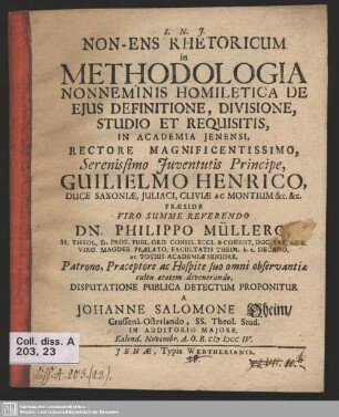 Non-Ens Rhetoricum in Methodologia Nonneminis Homiletica De Eius Definitione, Divisione, Studio Et Requisitis ...