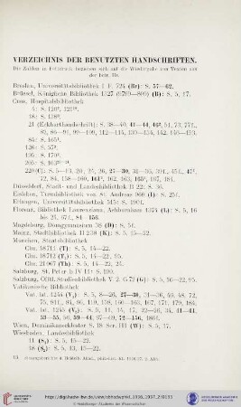 Verzeichnis der benutzten Handschriften