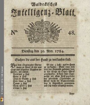 No. 48, Dienstag den 30. Nov. 1784