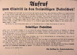 Aufruf zum Eintritt in den freiwilligen Bahnschutz (Reichsbahndirektion Karlsruhe)