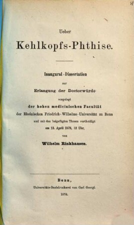 Ueber Kehlkopfs-Phthise : Inaugural-Dissertation