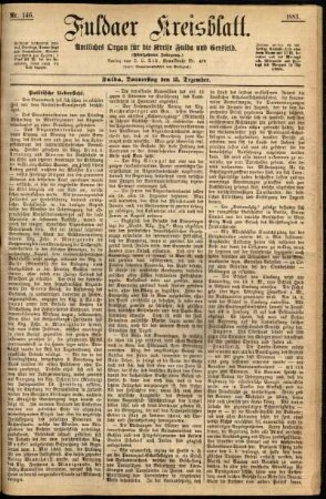 Erste Ausgabe vom Donnerstag, den 13. Dezember 1883.