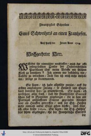 Zwantzigstes Schreiben.