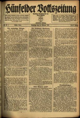 Erste Ausgabe vom Samstag, den 12. Februar 1921.