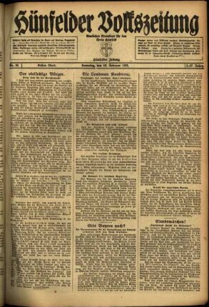 Erste Ausgabe vom Samstag, den 12. Februar 1921.