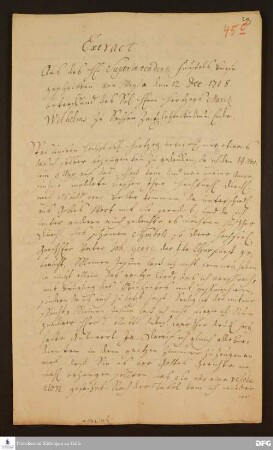 Auszug eines Briefes von Christian Feustel an Heinrich Schubert.