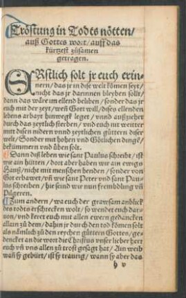 Tröstung in Todts nötten/ auß Gottes wort/ auff das kürtzest zusamen getragen.