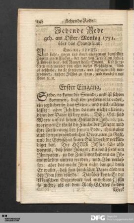 Zehende Rede geh. am Oster-Montag 1751. über das Evangelium: Luc. 24, 13-35.