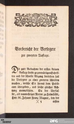 Vorbericht der Verlegere zur zweyten Auflage.