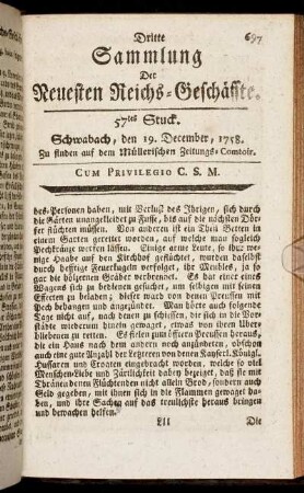 57tes Stuck. Schwabach, den 19. December, 1758.