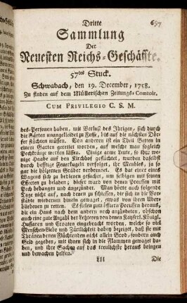 57tes Stuck. Schwabach, den 19. December, 1758.