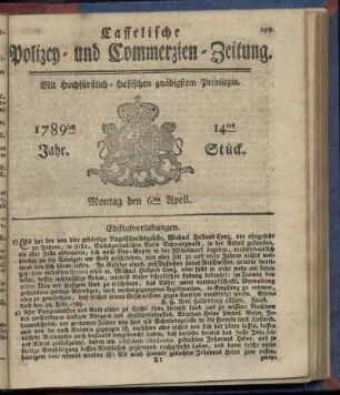 14tes Stueck, Montag den 6ten April. 1789